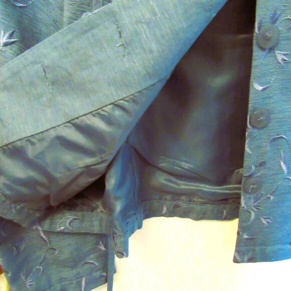 Anne Carson Women's Lined Teal Silk & Rayon Embroidered Blazer - Picture 5 of 7